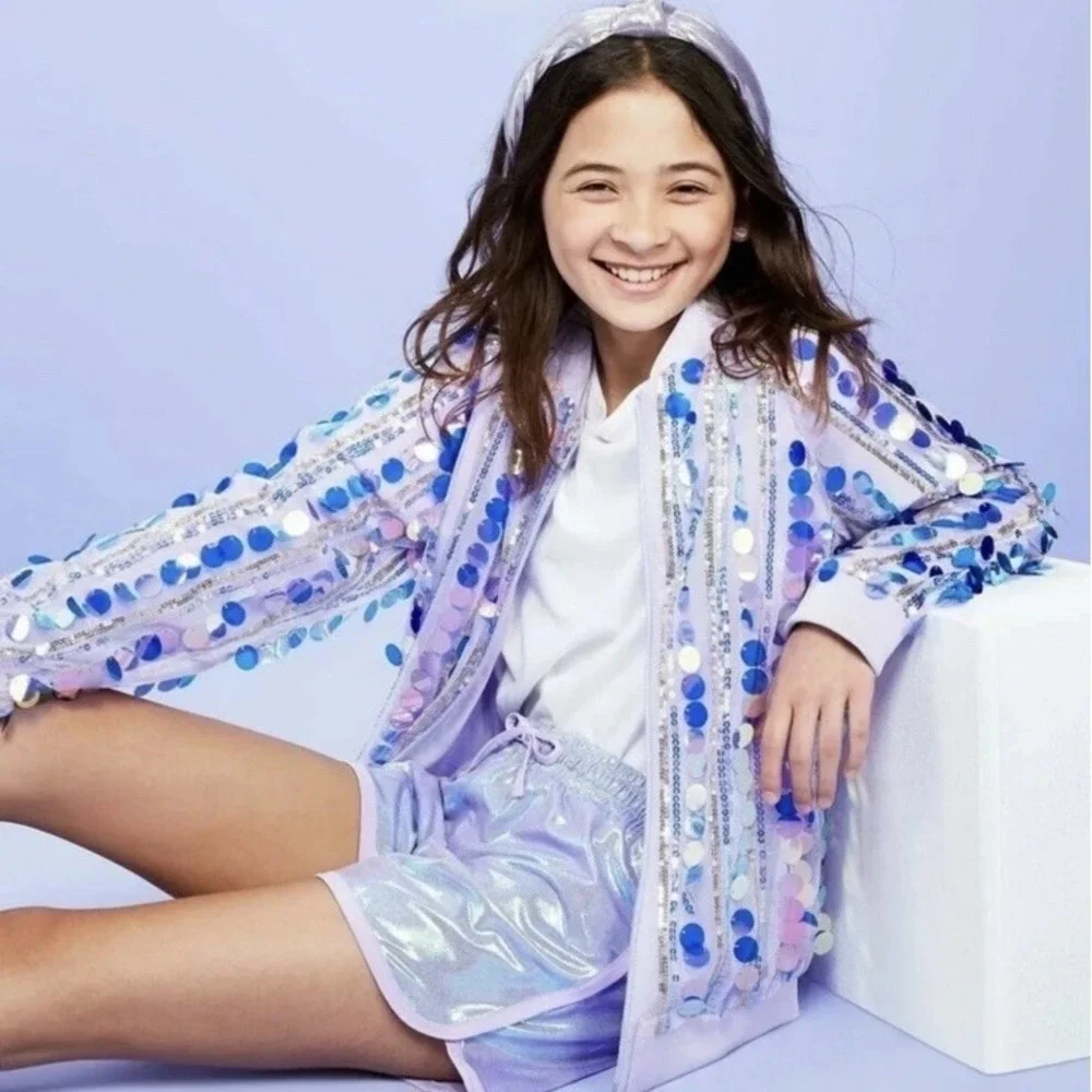 Girls Sequin Bomber Jacket Iridescent Shiny Pageant (MORE THAN MAGIC) SZ-S‎ 6/6X